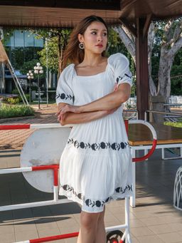 Zink London - Womens White Embroidered Tiered Mini Dress