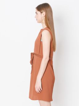 Zink London - Womens Brown Solid Textured Bodycon Mini Dress