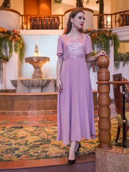 Zink London - Womens Pink Sequinned Flared Maxi Dress