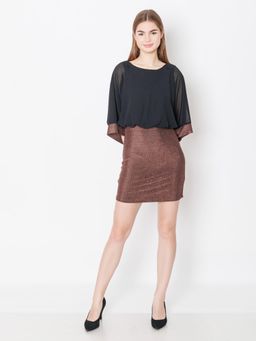 Zink London - Womens Black and Rose Gold Shimmer Bodycon Mini Dress