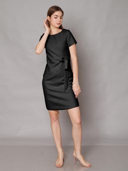 Zink London - Womens Black Solid Waist Tie-Up Mini Dress