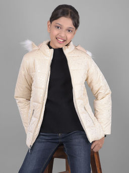 CRIMSOUNE CLUB - Girls Cream Printed Puffer Jacket With Hood