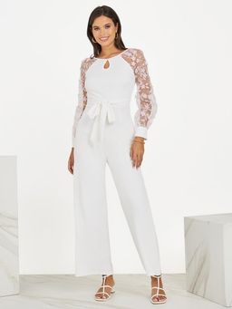 Miss Chase - Women'S White Floral Polyester Jumpsuit