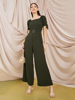 Miss Chase - Women's Dark Green Square neck Jumpsuit