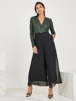 Miss Chase - Women's Black Full Sleeve Embellished Jumpsuit