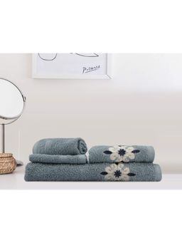 Lush & Beyond - Royal Blue Cotton 2 Face Towels, 1 Hand Towel and 1 Bath Towel Set (Set of 4) (XL)