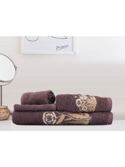 Lush & Beyond - Purple Cotton 2 Face Towels, 1 Hand Towel and 1 Bath Towel Set (Set of 4) (XL)