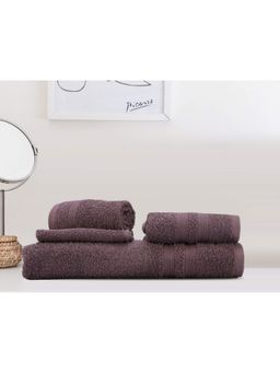 Lush & Beyond - Purple Cotton 2 Solid Face Towels, 1 Hand Towel and 1 Bath Towel Set (Set of 4) (XL)