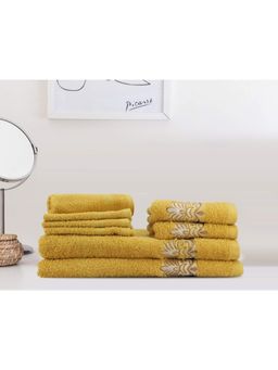 Lush & Beyond - Mustard Cotton 4 Face Towels, 2 Hand Towel and 2 Bath Towel Set (Set of 8) (XL)
