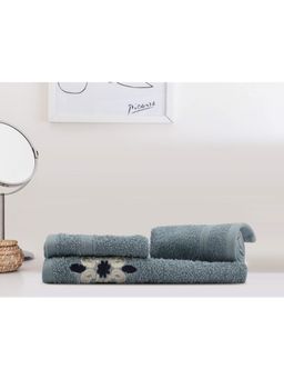 Lush & Beyond - Royal Blue Cotton 2 Embroidered Face Towels and 1 Hand Towel Set (Set of 3) (XL)