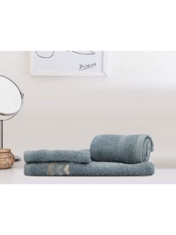 Lush & Beyond - Royal Blue Cotton 2 Embroidered Face Towels and 1 Hand Towel Set (Set of 3) (XL)