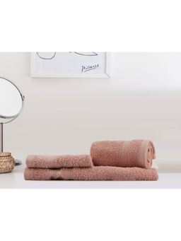 Lush & Beyond - Peach Cotton 2 Embroidered Face Towels and 1 Hand Towel Set (Set of 3) (XL)