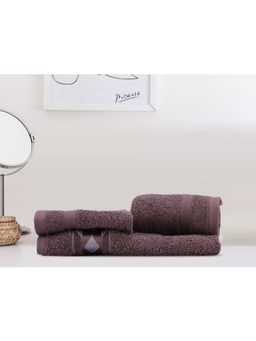 Lush & Beyond - Purple Cotton 2 Embroidered Face Towels and 1 Hand Towel Set (Set of 3) (XL)