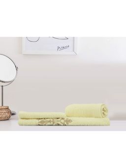Lush & Beyond - Cream Cotton 2 Embroidered Face Towels and 1 Hand Towel Set (Set of 3) (XL)
