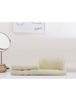 Lush & Beyond - Cream Cotton 2 Solid Face Towels and 1 Hand Towel Set (Set of 3) (XL)