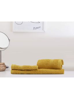 Lush & Beyond - Mustard Cotton 2 Solid Face Towels and 1 Hand Towel Set (Set of 3) (XL)
