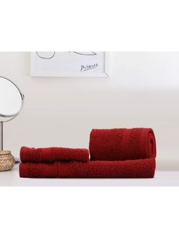 Lush & Beyond - Maroon Cotton 2 Solid Face Towels and 1 Hand Towel Set (Set of 3) (XL)
