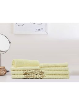 Lush & Beyond - Cream Cotton 4 Embroidered Face Towels and 2 Hand Towels Set (Set of 6) (XL)
