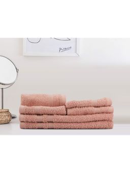 Lush & Beyond - Peach Cotton 4 Solid Face Towels and 2 Hand Towels Set (Set of 6) (XL)