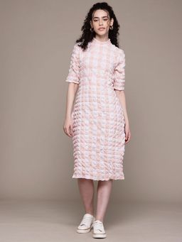 Freehand - Women Fitted Textured High Neck Half Sleeves Dress