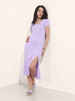 Freehand - Women Fit and Flared Textured Round Neck Half Sleeves Midi Dress