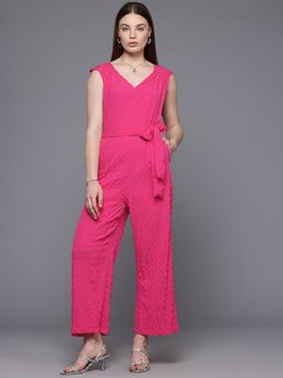 Freehand - Women Regular Fit Textured V-Neck Sleeveless Jumpsuit