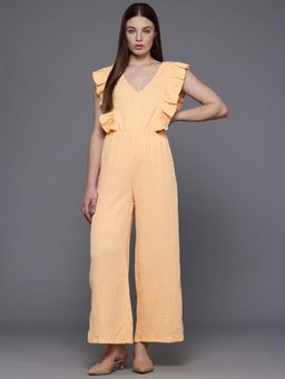 Freehand - Women Regular Fit Textured V-Neck Sleeveless Jumpsuit