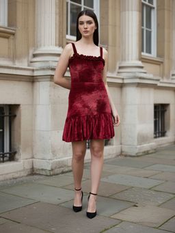 Freehand - Women Fit and Flared Solid Sweetheart Neck Sleeveless Tiered Dress