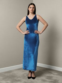 Freehand - Women Fit and Flared Solid V-Neck Sleeveless Slip Dress