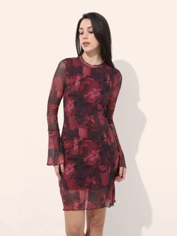 Freehand - Women Fitted Quirky Round Neck Full Sleeves Bodycon Dress