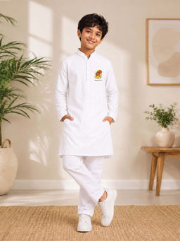 JBN Creation - Boys White Pure Cotton Onam Special Kurta With Pyjama