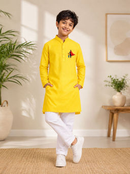 JBN Creation - Boys Yellow Pure Cotton Father'S Day Kurta With Pyjama