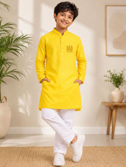 JBN Creation - Boys Yellow Pure Cotton Father'S Day Kurta With Pyjama