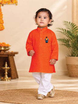 JBN Creation - Boys Orange Pure Cotton Father'S Day Kurta With Pyjama