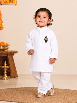 JBN Creation - Boys White Pure Cotton Father'S Day Kurta With Pyjama
