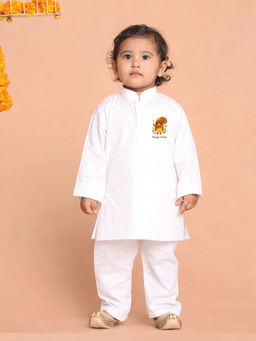 JBN Creation - Boys White Pure Cotton Onam Special Kurta With Pyjama