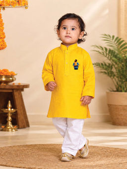 JBN Creation - Boys Yellow Pure Cotton Father'S Day Kurta With Pyjama