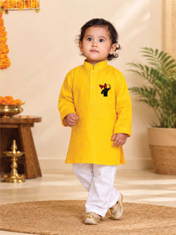 JBN Creation - Boys Yellow Pure Cotton Father'S Day Kurta With Pyjama