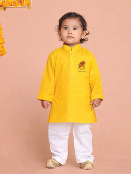 JBN Creation - Boys Yellow Pure Cotton Onam Special Kurta With Pyjama