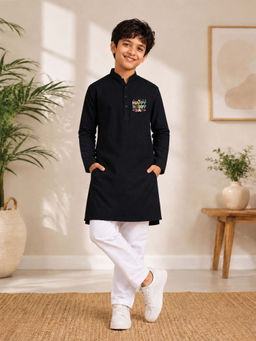 JBN Creation - Boys Black Pure Cotton Father'S Day Kurta With Pyjama