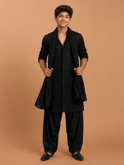 Vastramay - Black Georgette Sequin Embroidery Kurta With Patiala & Dupatta