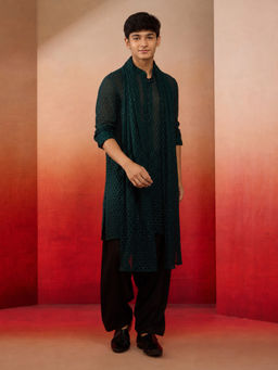 Vastramay - Bottle Green Georgette Self-Texture Kurta With Patiala & Dupatta