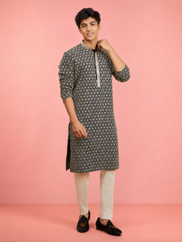 Vastramay - Boys Black Rayon Sequin Embroidery Kurta With Pyjama