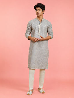 Vastramay - Boys Grey Rayon Sequin Embroidery Kurta With Pyjama