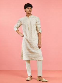 Vastramay - Boys Off White Rayon Sequin Embroidery Kurta With Pyjama