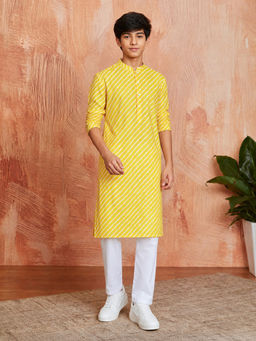 Vastramay - Boys Yellow Sequin Print Kurta With Pyjama