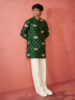 Vastramay - Boys Green Rayon Digital Print Kurta With Pant