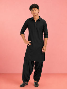 Vastramay - Boys Black Viscose Solid Kurta With Patiala
