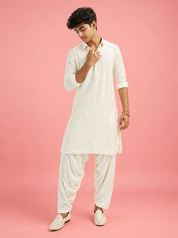 Vastramay - Boys Cream Viscose Solid Kurta With Patiala