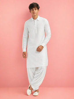 Vastramay - Boys White Viscose Solid Kurta With Patiala